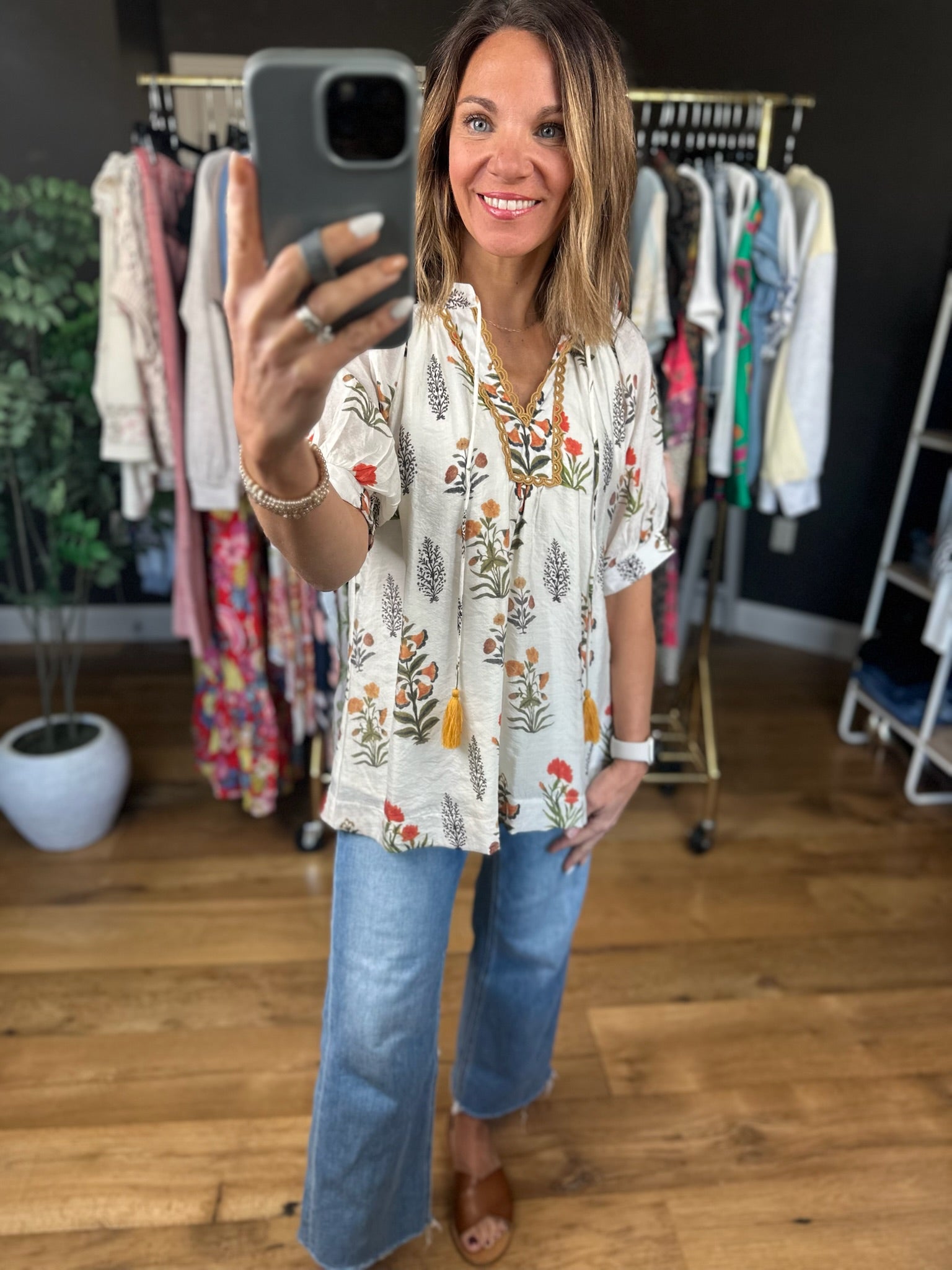 Petal & Grace Floral Top-Short Sleeves-Umgee-Anna Kaytes Boutique, Women's Fashion Boutique in Grinnell, Iowa