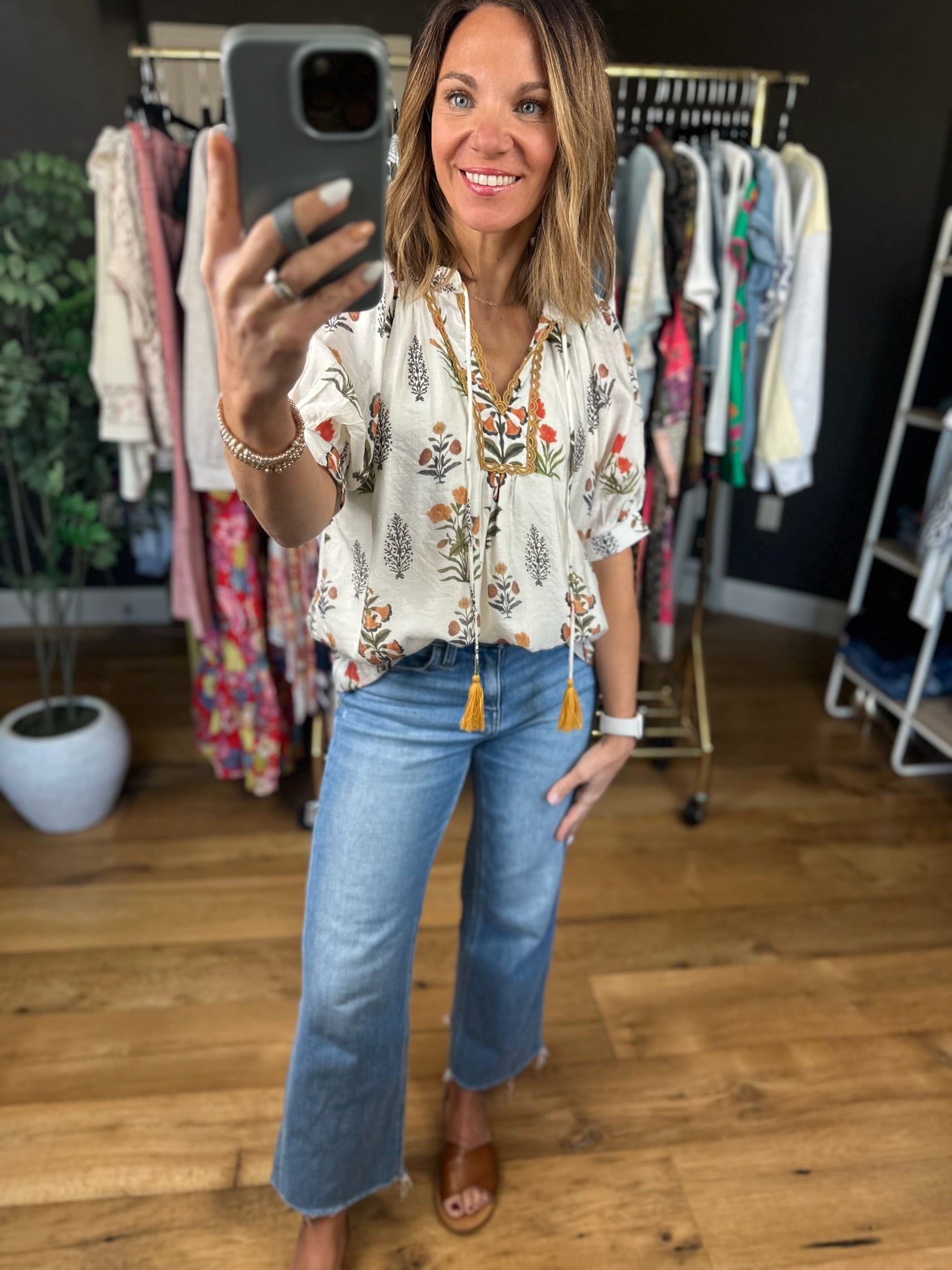 Petal & Grace Floral Top-Short Sleeves-Umgee-Anna Kaytes Boutique, Women's Fashion Boutique in Grinnell, Iowa