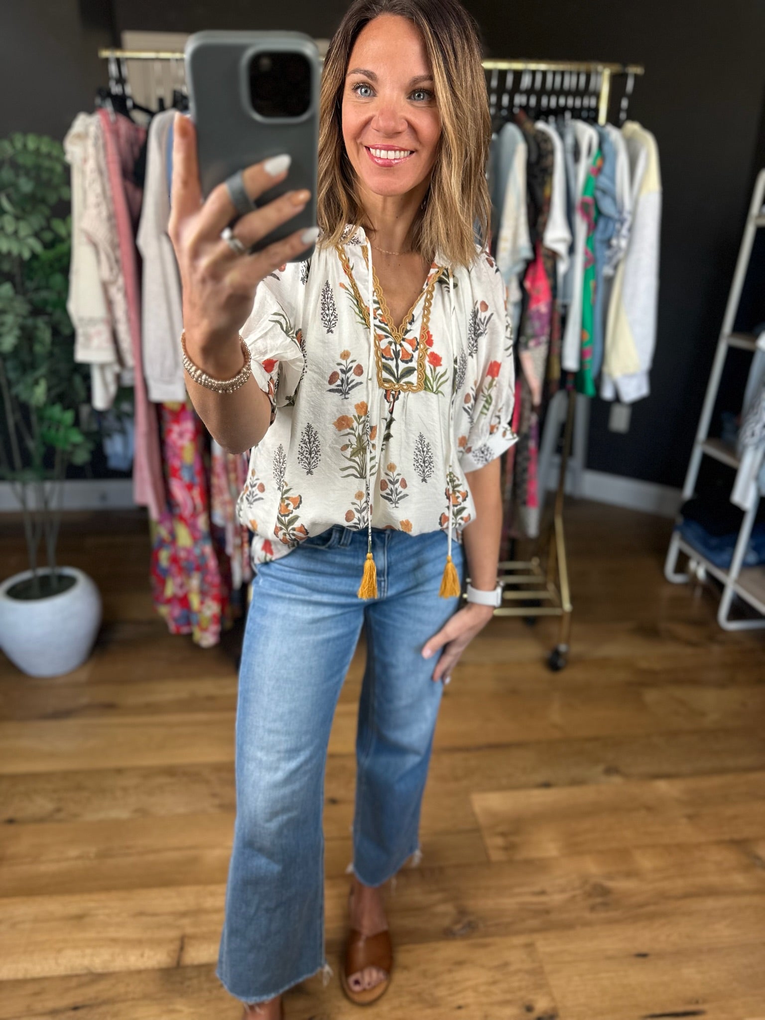 Petal & Grace Floral Top-Short Sleeves-Umgee-Anna Kaytes Boutique, Women's Fashion Boutique in Grinnell, Iowa