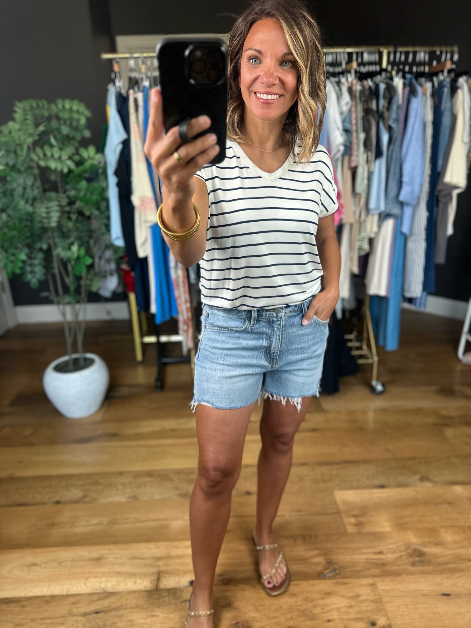 Feels This Good Striped V-Neck Tee-Short Sleeves-Staccato-Anna Kaytes Boutique, Women's Fashion Boutique in Grinnell, Iowa