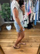 Feels This Good Striped V-Neck Tee-Short Sleeves-Staccato-Anna Kaytes Boutique, Women's Fashion Boutique in Grinnell, Iowa