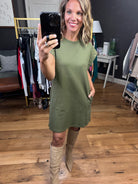 Make It A Moment Studded Sleeve Dress With Pockets - Olive-Dresses-Entro D21021-Anna Kaytes Boutique, Women's Fashion Boutique in Grinnell, Iowa