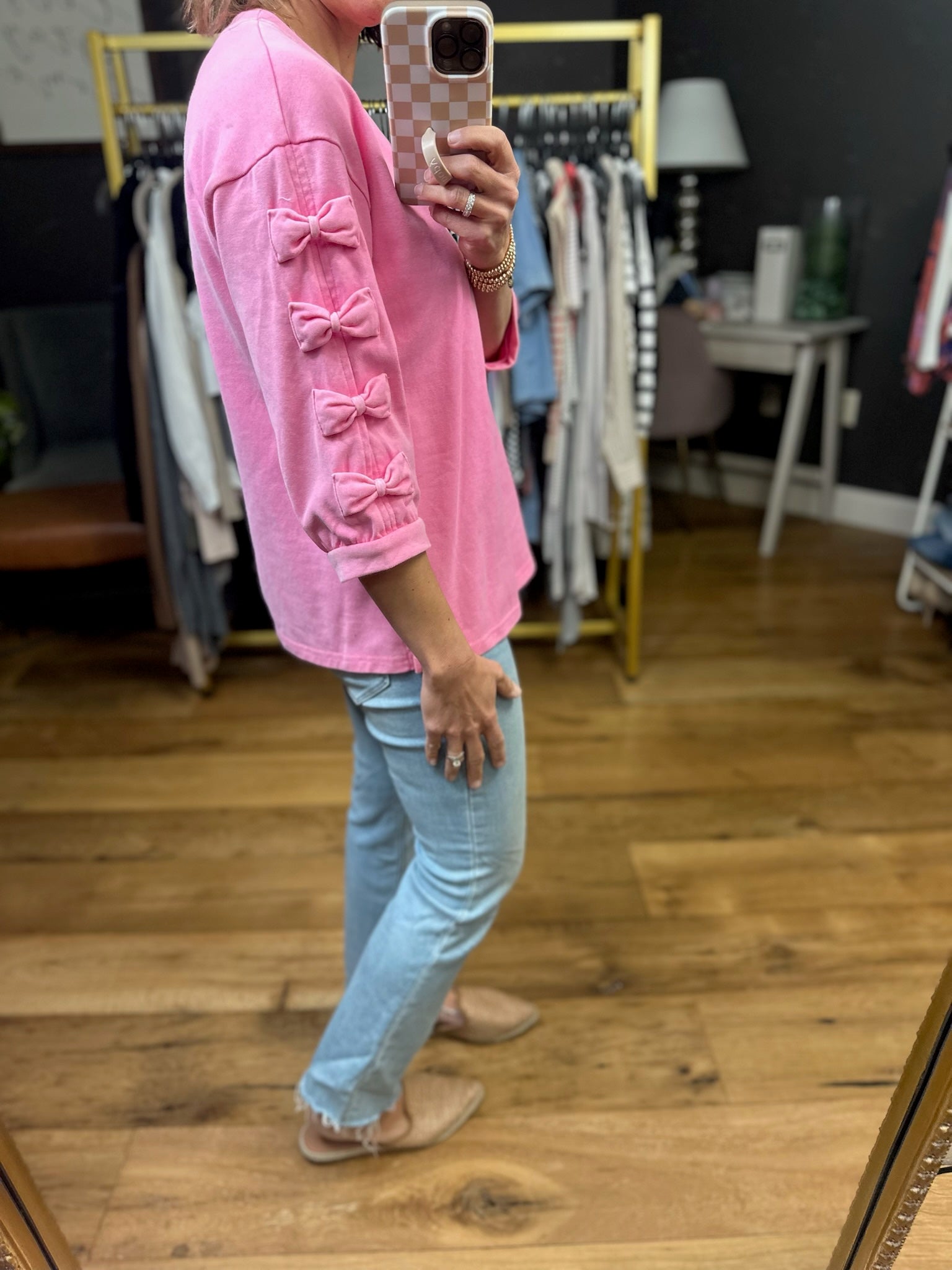 Loved By You Bow Detail Crew Top - Pink-Jodifl-Anna Kaytes Boutique, Women's Fashion Boutique in Grinnell, Iowa