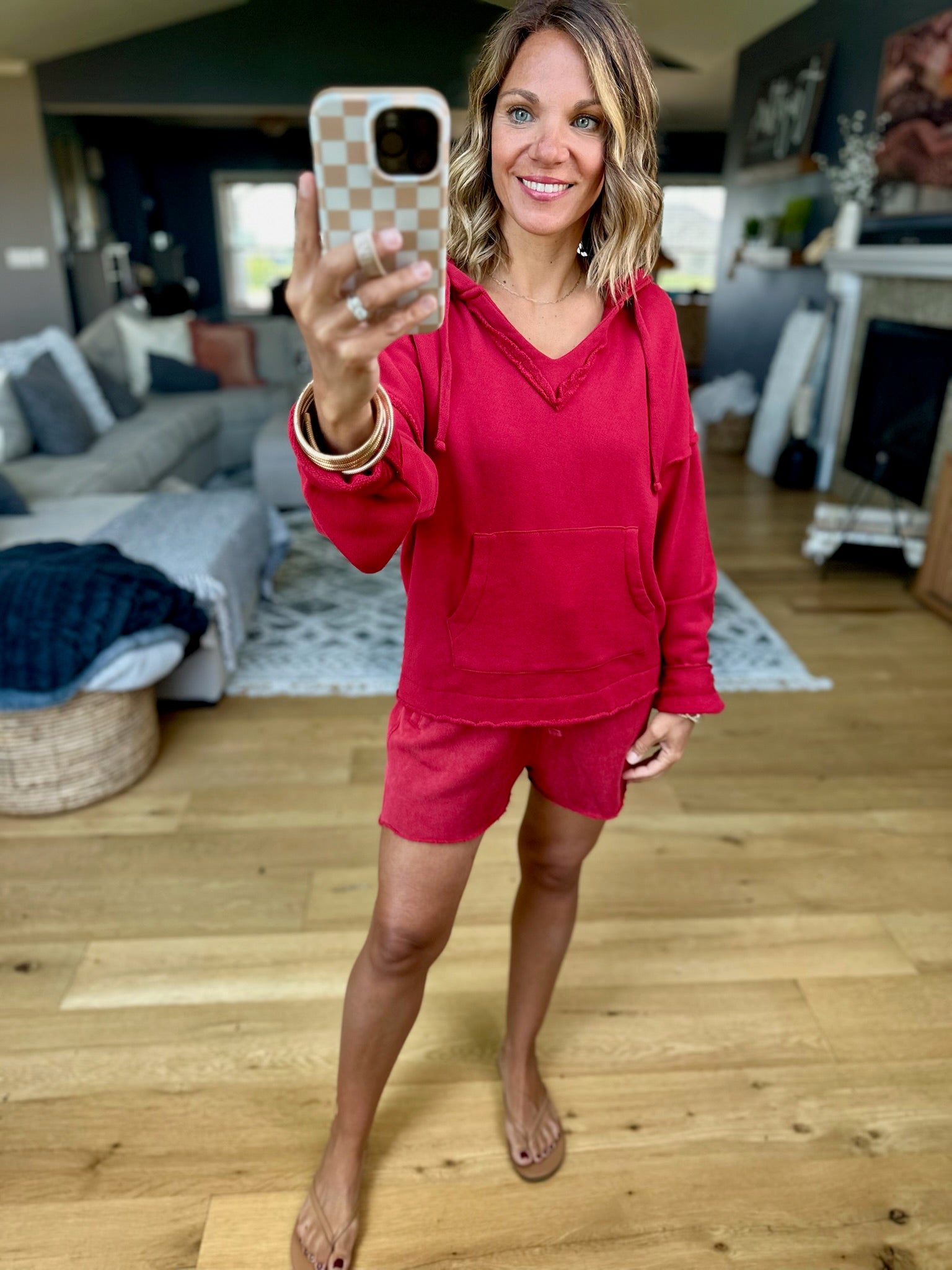 Ruby Skies Hoodie + Short Set-Two Piece Set-Mono B-Anna Kaytes Boutique, Women's Fashion Boutique in Grinnell, Iowa