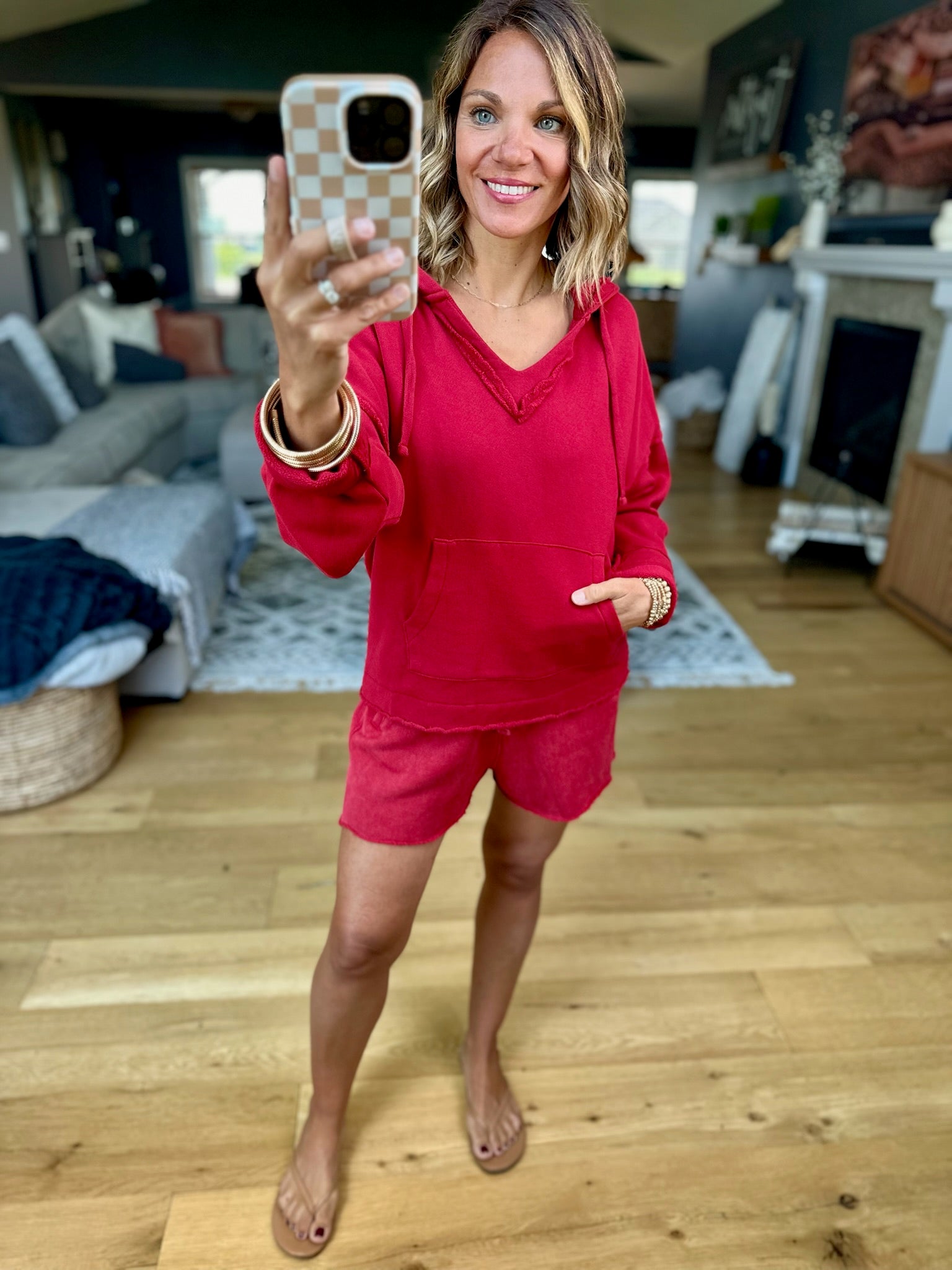 Ruby Skies Hoodie + Short Set-Two Piece Set-Mono B-Anna Kaytes Boutique, Women's Fashion Boutique in Grinnell, Iowa