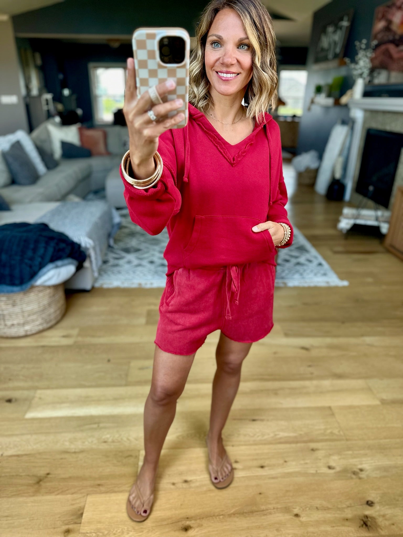 Ruby Skies Hoodie + Short Set-Two Piece Set-Mono B-Anna Kaytes Boutique, Women's Fashion Boutique in Grinnell, Iowa