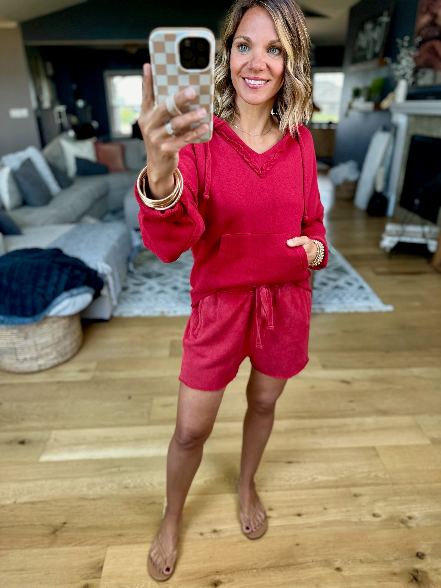 Ruby Skies Hoodie + Short Set-Two Piece Set-Mono B-Anna Kaytes Boutique, Women's Fashion Boutique in Grinnell, Iowa