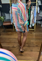 Splendid Day Striped Oversized Button-Down Top - Multi-Short Sleeves-Entro-Anna Kaytes Boutique, Women's Fashion Boutique in Grinnell, Iowa