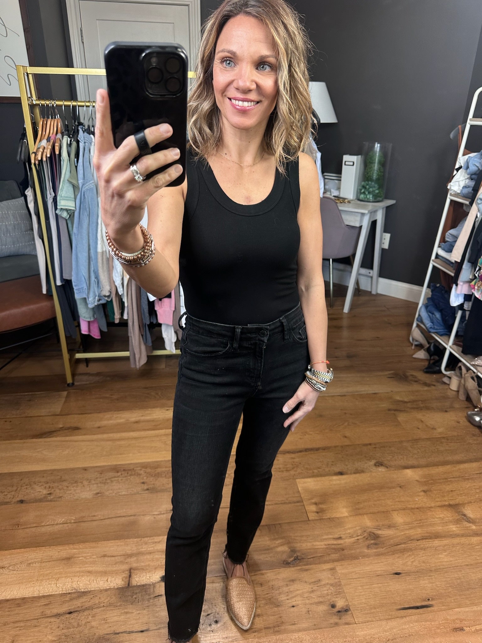 On My Side Scoop-Neck Ribbed Bodysuit - Black-Bodysuits-Mono B KT-B8117-Anna Kaytes Boutique, Women's Fashion Boutique in Grinnell, Iowa