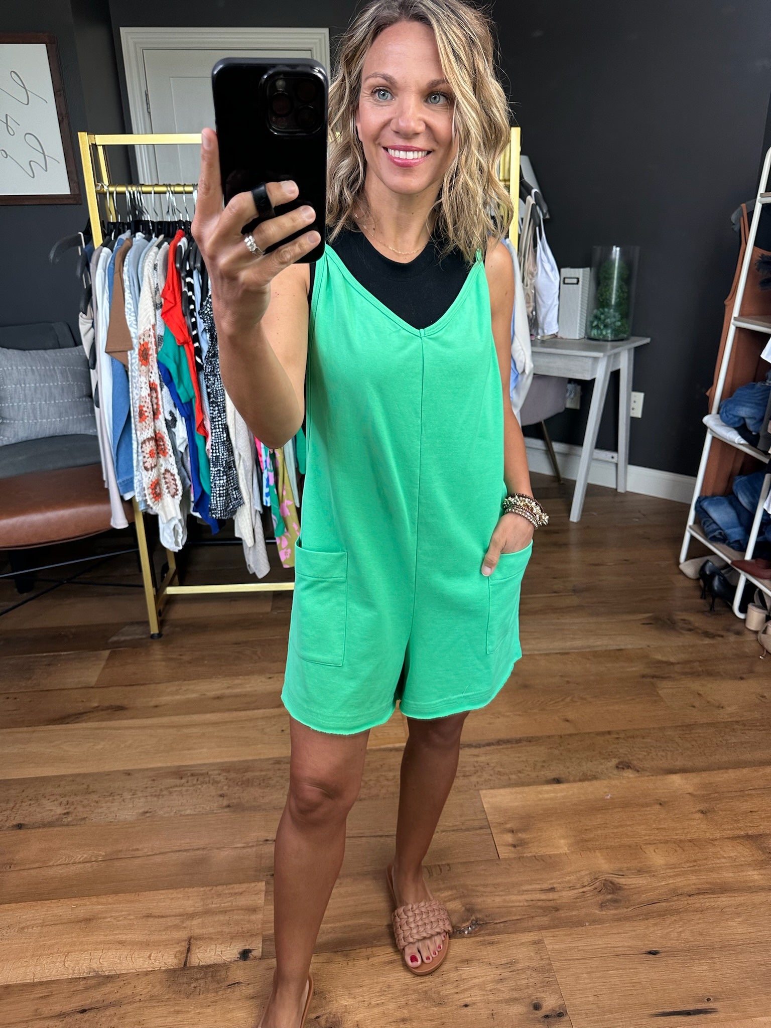 Make My Way Pocket Romper - Green-Rompers-Ces Femme-Anna Kaytes Boutique, Women's Fashion Boutique in Grinnell, Iowa