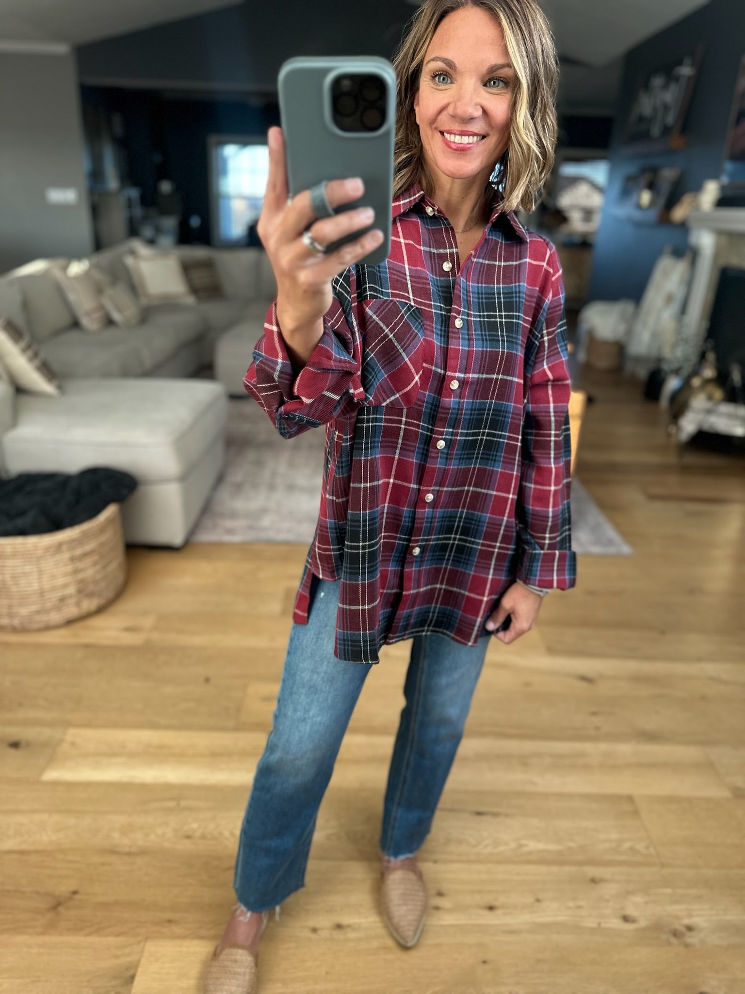 Long Road Ahead Oversized Plaid Flannel-Sweaters-Aemi & Co-Anna Kaytes Boutique, Women's Fashion Boutique in Grinnell, Iowa