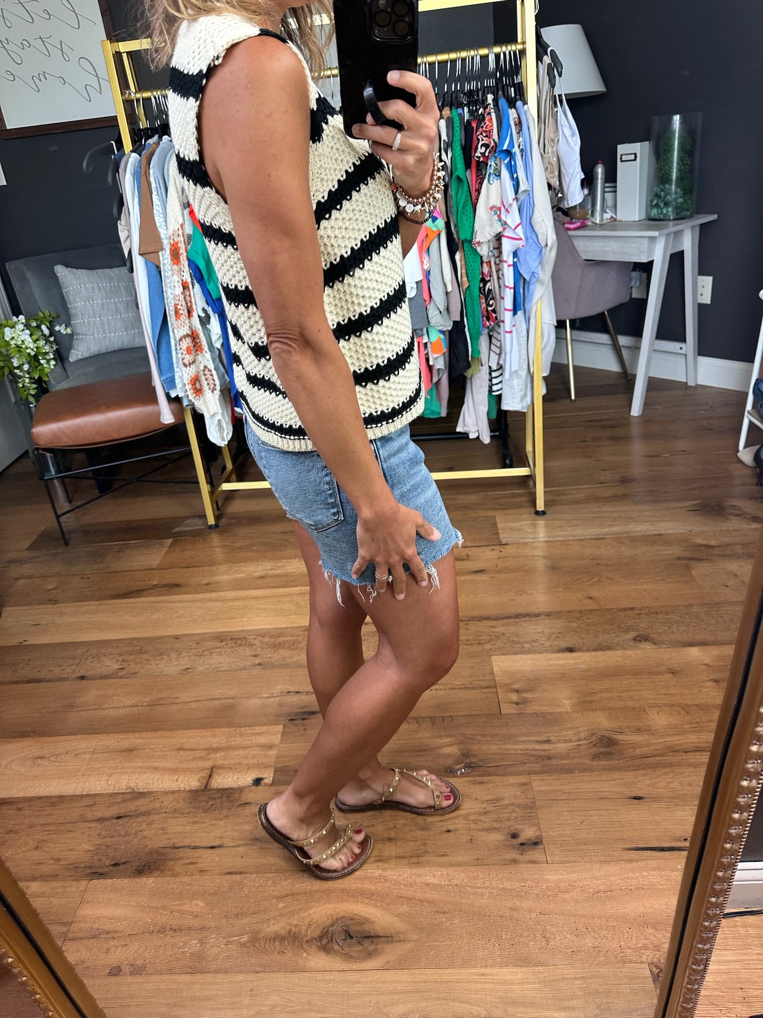 On the Edge Striped Knit Top-Short Sleeves-La Miel-Anna Kaytes Boutique, Women's Fashion Boutique in Grinnell, Iowa