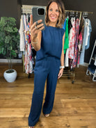 Out Of The Gate Chambray 2-Piece Set-Pants-Anna Kaytes Boutique-Anna Kaytes Boutique, Women's Fashion Boutique in Grinnell, Iowa