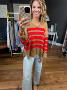 Nothing's Gonna Hurt You Striped Knit Top - Camel/Red-Wishlist-Anna Kaytes Boutique, Women's Fashion Boutique in Grinnell, Iowa