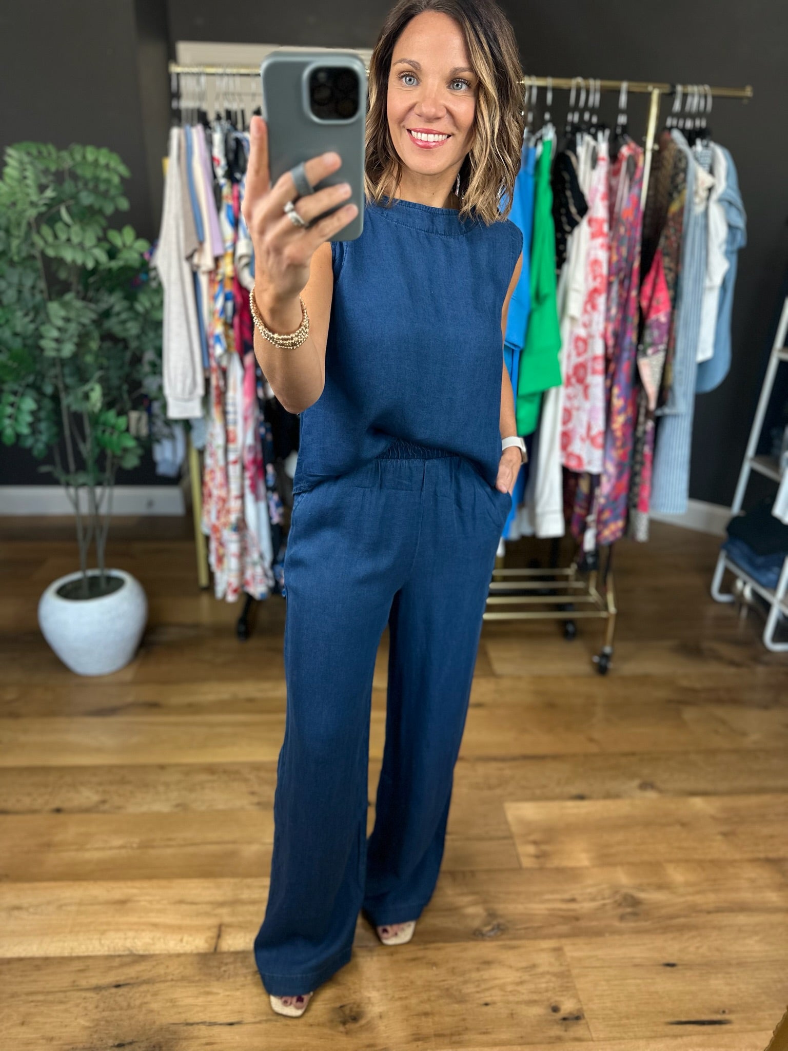 Out Of The Gate Chambray 2-Piece Set-Pants-Anna Kaytes Boutique-Anna Kaytes Boutique, Women's Fashion Boutique in Grinnell, Iowa