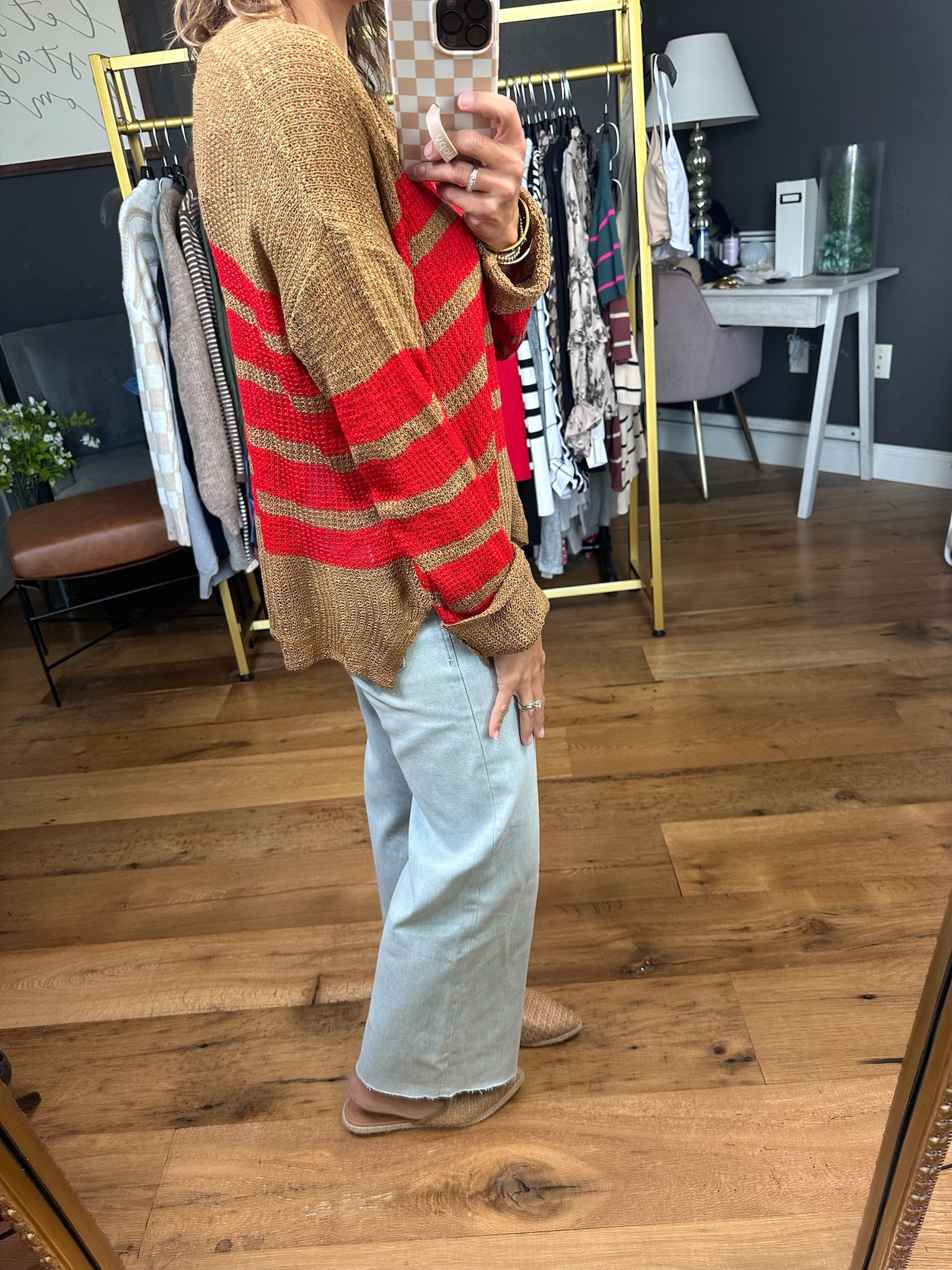 Nothing's Gonna Hurt You Striped Knit Top - Camel/Red-Wishlist-Anna Kaytes Boutique, Women's Fashion Boutique in Grinnell, Iowa