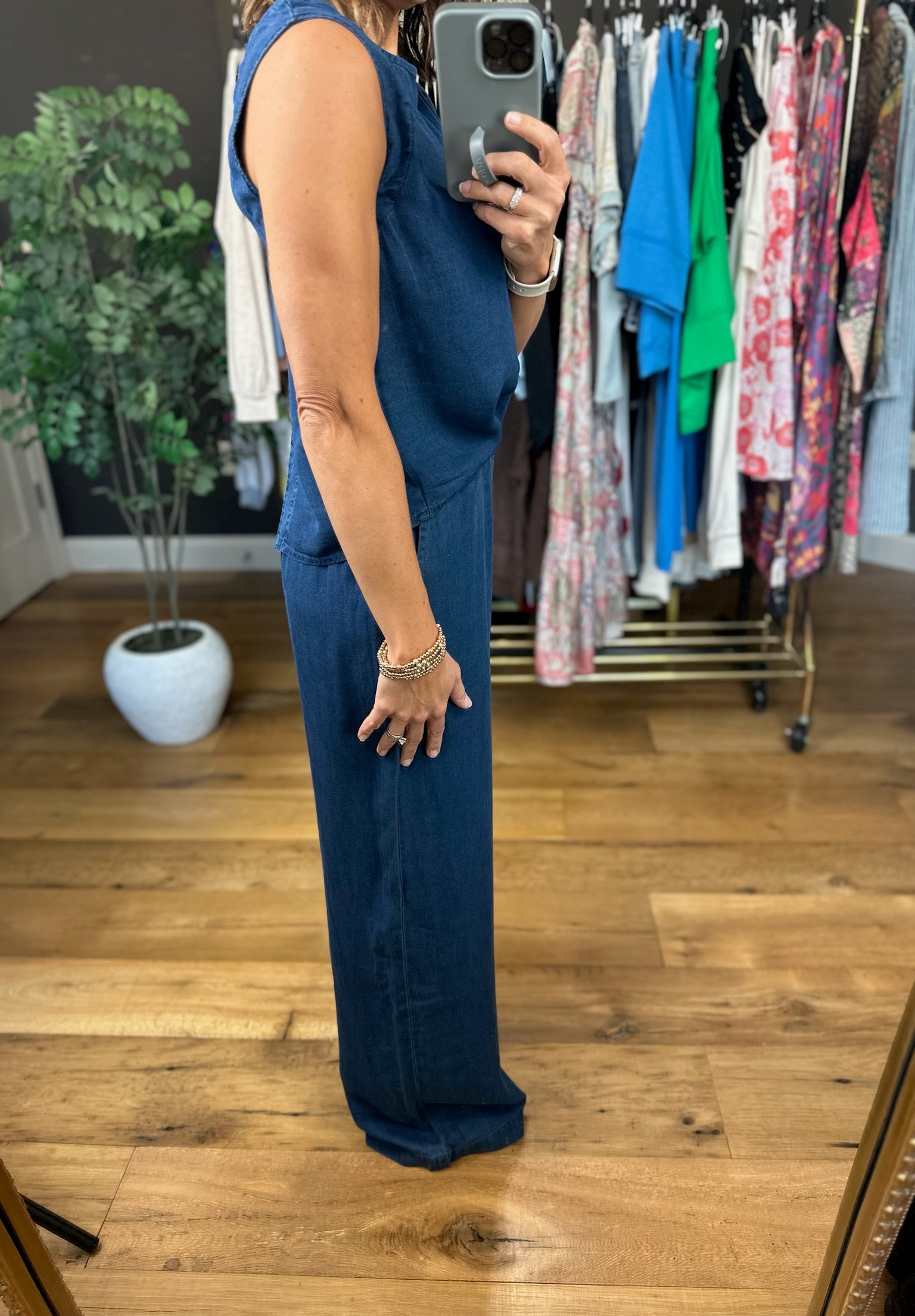 Out Of The Gate Chambray 2-Piece Set-Pants-Anna Kaytes Boutique-Anna Kaytes Boutique, Women's Fashion Boutique in Grinnell, Iowa