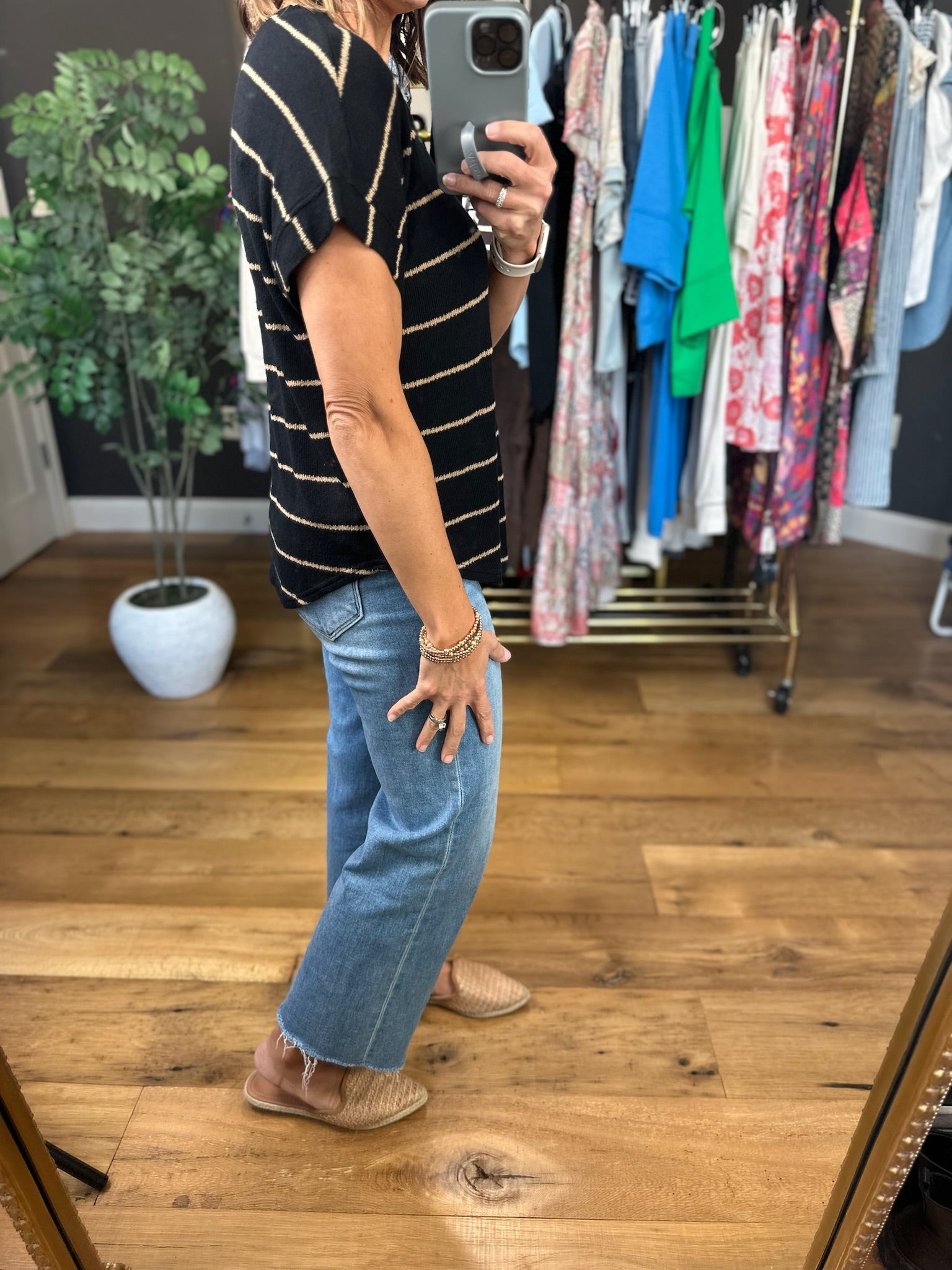 Take My Turn Striped V-Neck Top-Short Sleeves-Blu Pepper-Anna Kaytes Boutique, Women's Fashion Boutique in Grinnell, Iowa