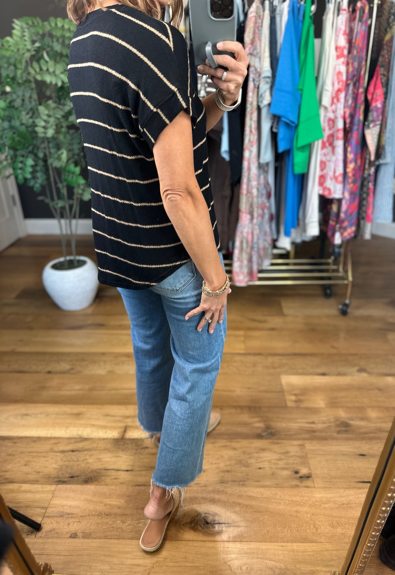 Take My Turn Striped V-Neck Top-Short Sleeves-Blu Pepper-Anna Kaytes Boutique, Women's Fashion Boutique in Grinnell, Iowa