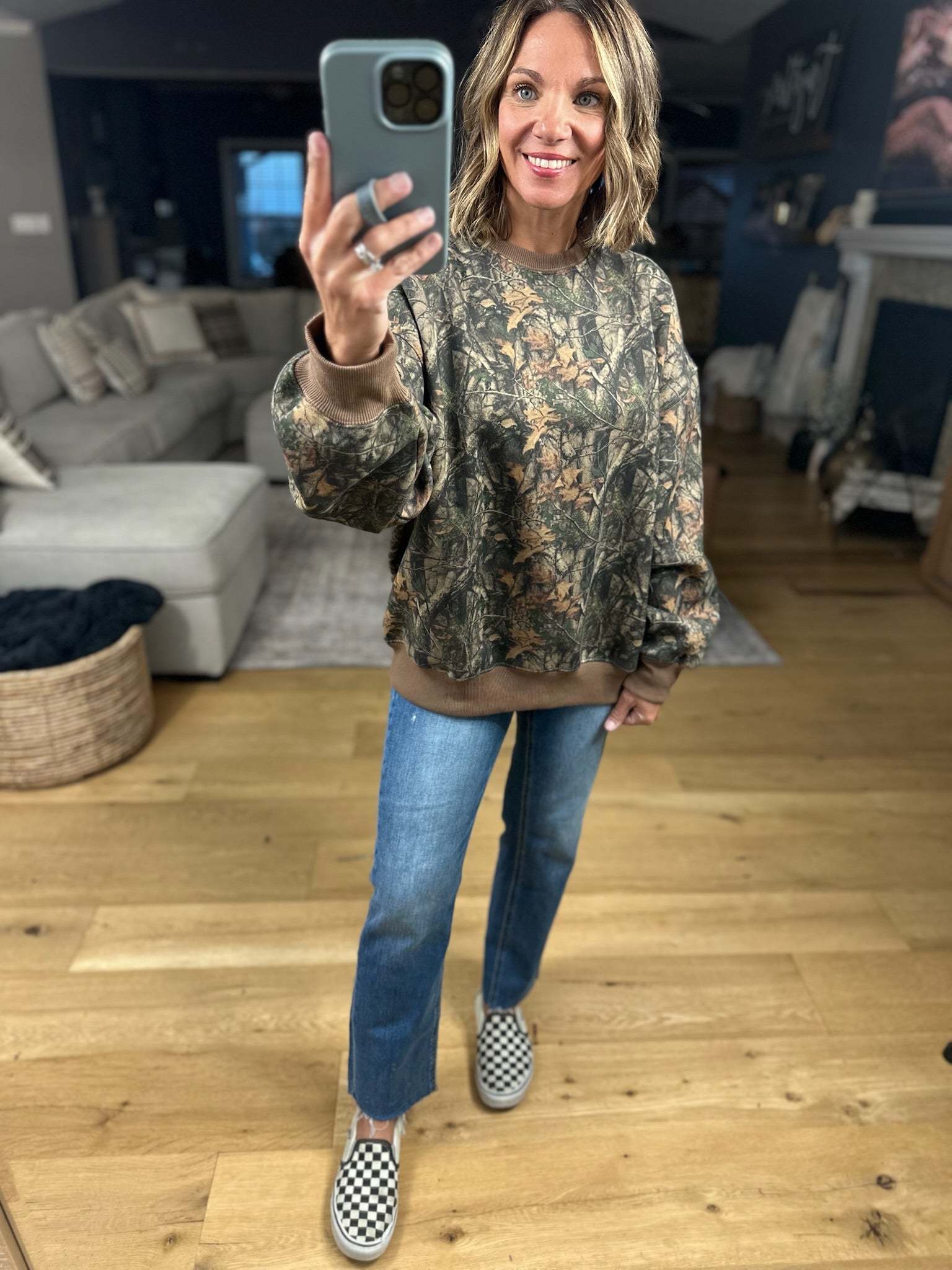 Looking For You Camo Crewneck-Sweaters-TicToc-Anna Kaytes Boutique, Women's Fashion Boutique in Grinnell, Iowa