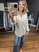 Best Guess Plaid Button-Down Top - Sand-Thread & Supply-Anna Kaytes Boutique, Women's Fashion Boutique in Grinnell, Iowa