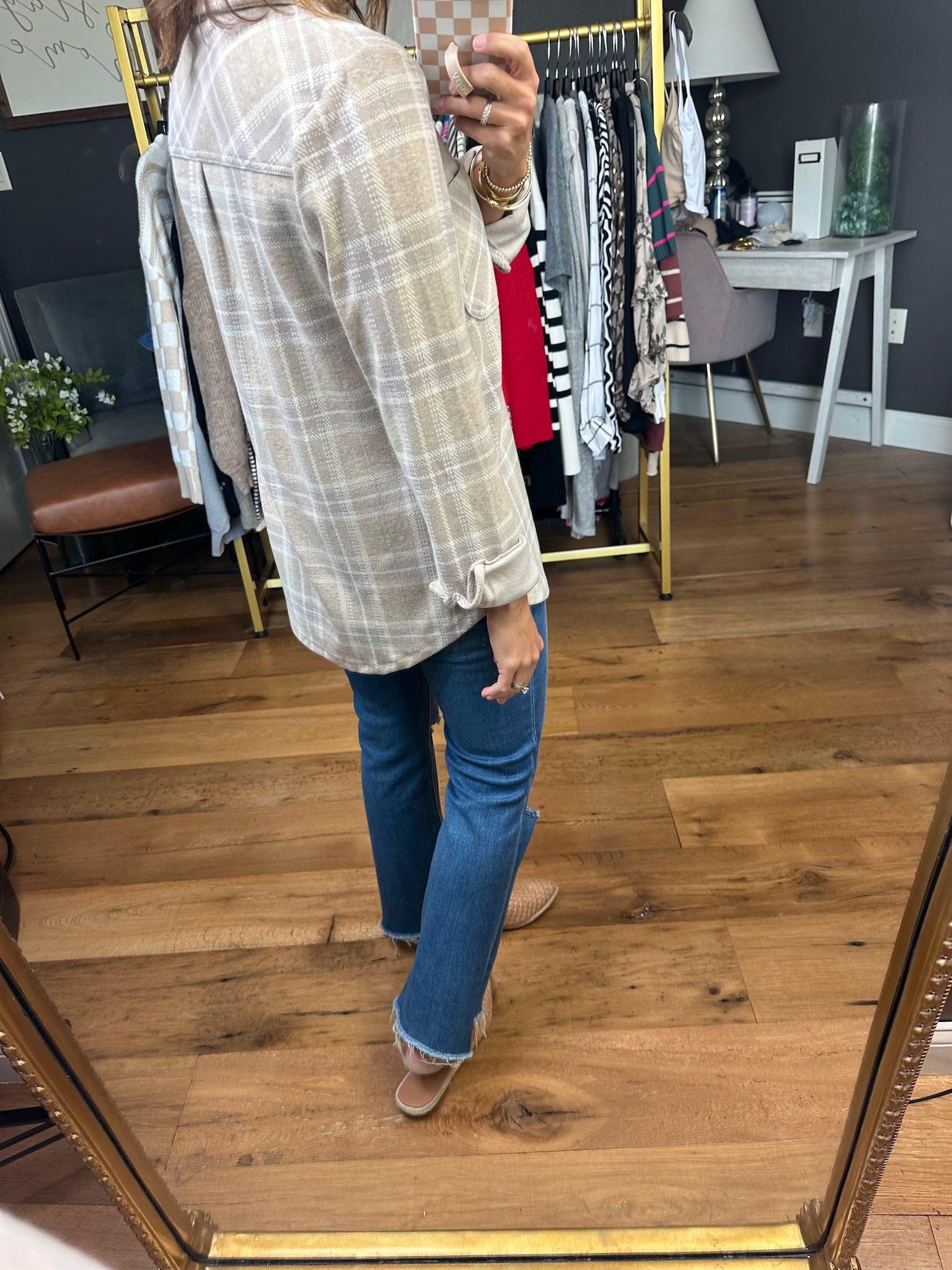 Best Guess Plaid Button-Down Top - Sand-Thread & Supply-Anna Kaytes Boutique, Women's Fashion Boutique in Grinnell, Iowa