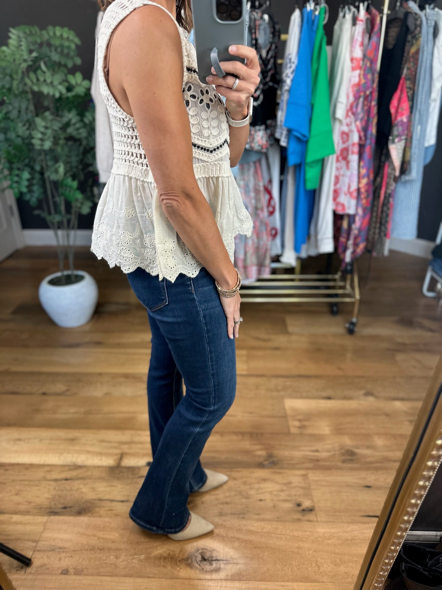 By My Side Eyelet Peplum Top-Sleeveless-POL-Anna Kaytes Boutique, Women's Fashion Boutique in Grinnell, Iowa