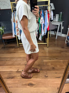 Sharing Stories Tie-Waist Romper - Heather Grey-Rompers-Wishlist-Anna Kaytes Boutique, Women's Fashion Boutique in Grinnell, Iowa