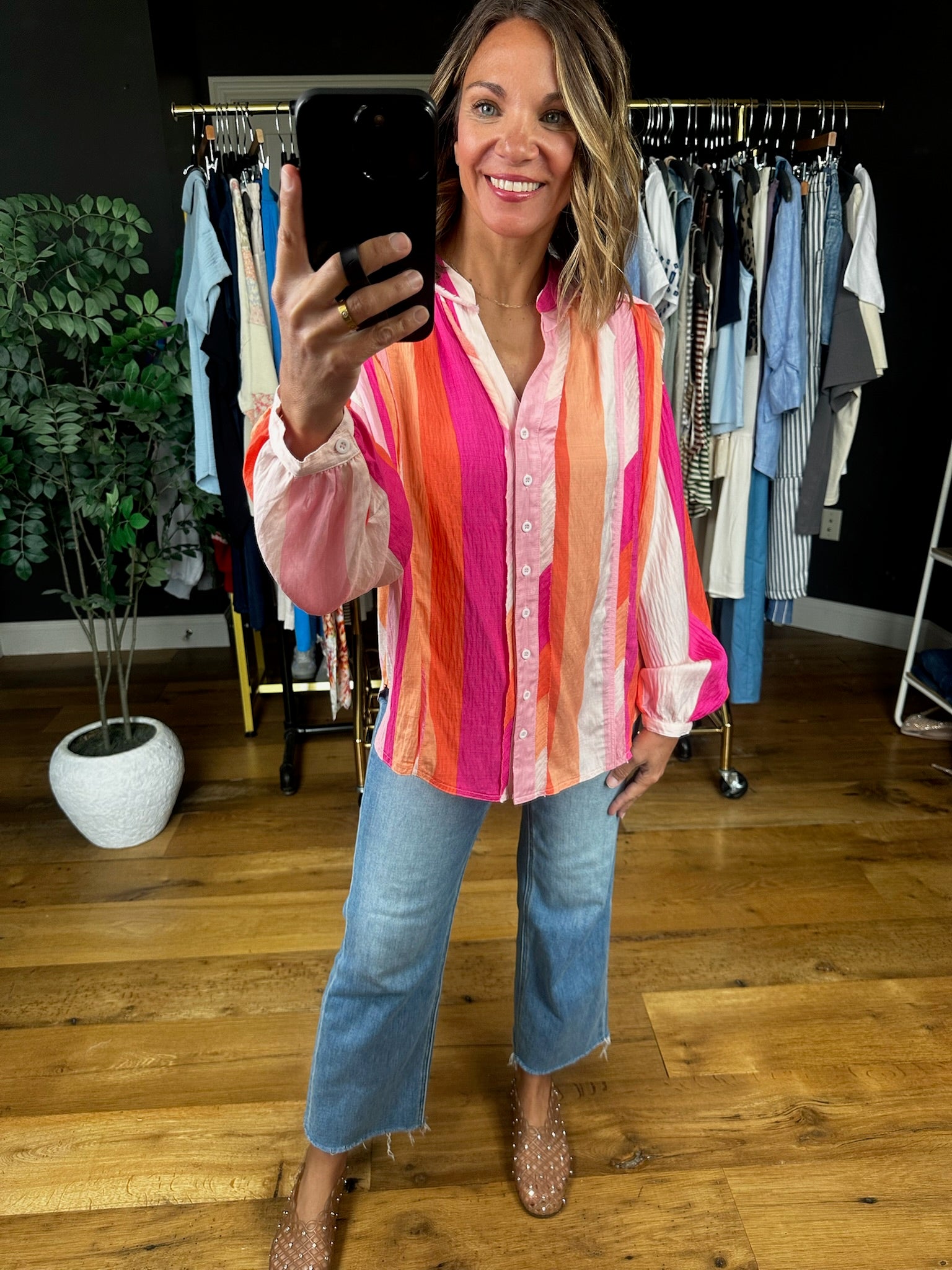 Coastal Fun Button-Down Top-Long Sleeves-Fate-Anna Kaytes Boutique, Women's Fashion Boutique in Grinnell, Iowa