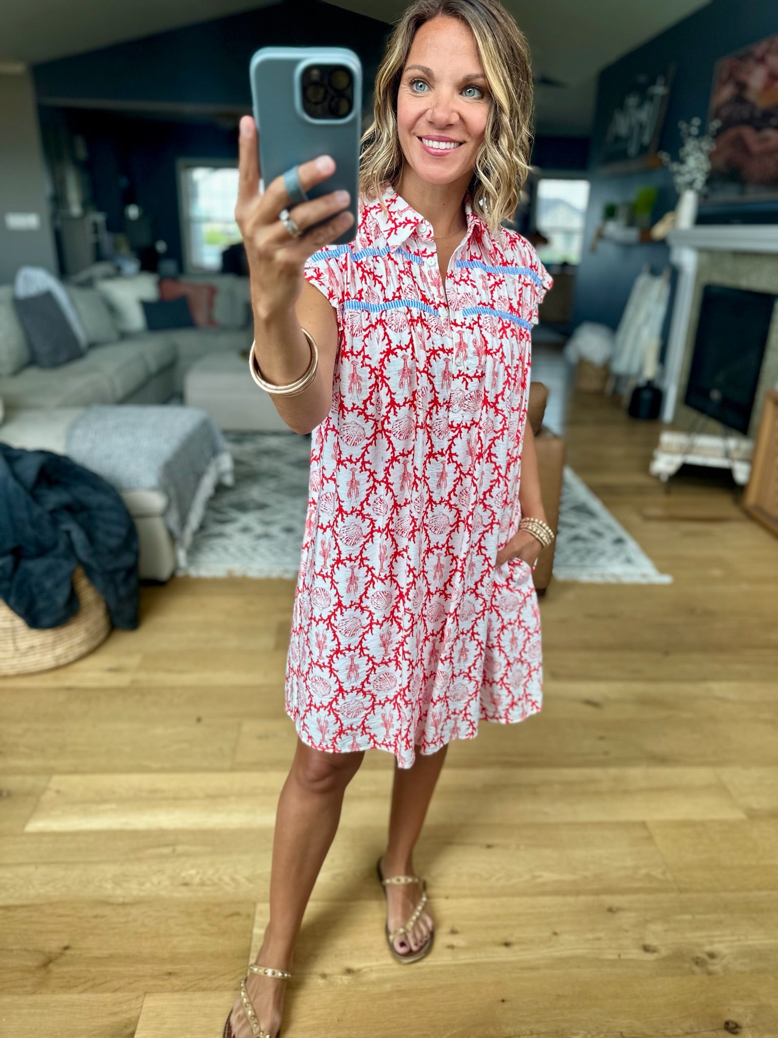 Coastal Cool Girl Patterned Dress-Dresses-THML-Anna Kaytes Boutique, Women's Fashion Boutique in Grinnell, Iowa