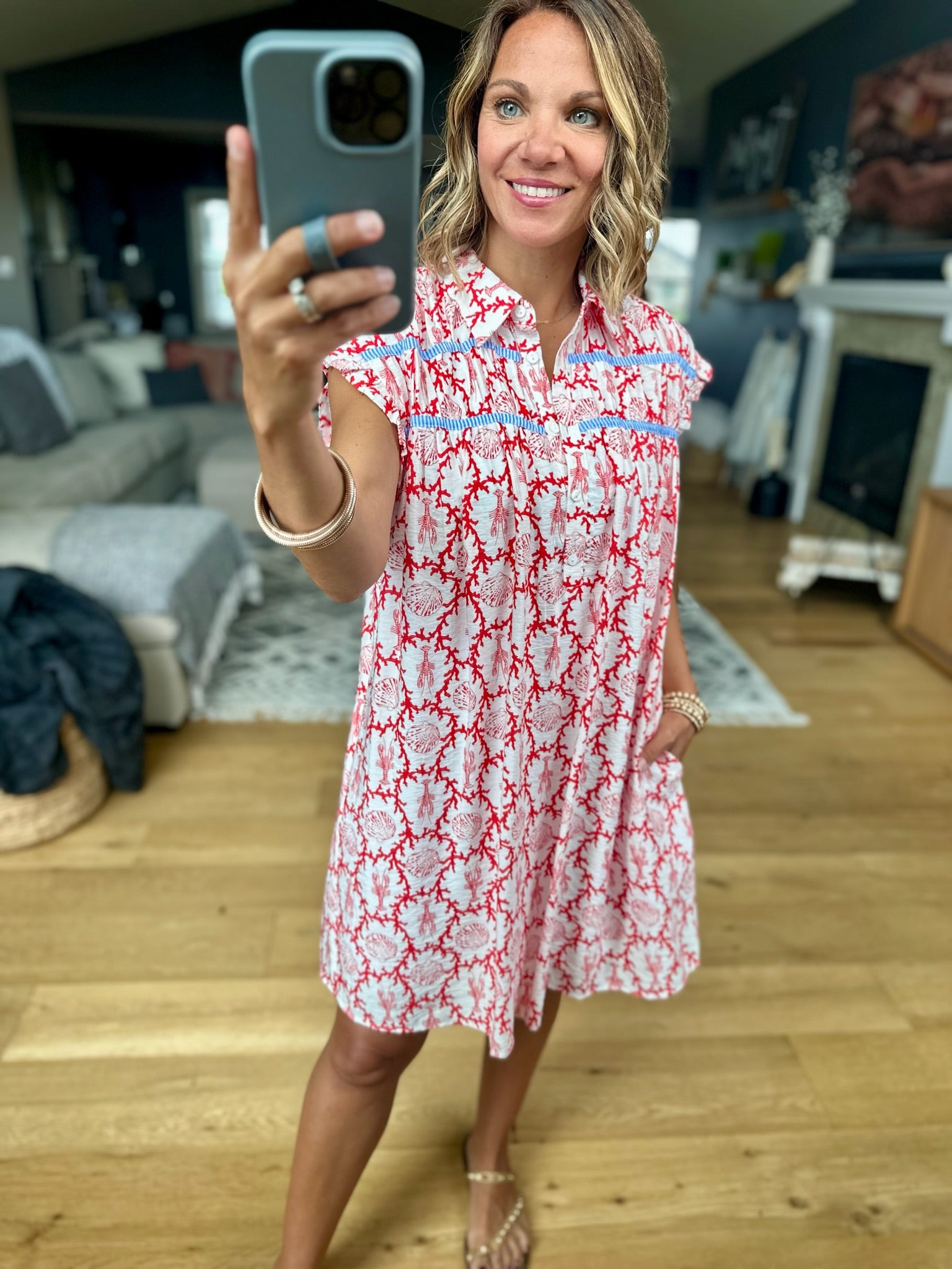 Coastal Cool Girl Patterned Dress-Dresses-THML-Anna Kaytes Boutique, Women's Fashion Boutique in Grinnell, Iowa