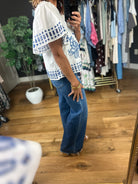 Under Santorini Sun Eyelet Top-Short Sleeves-Fate-Anna Kaytes Boutique, Women's Fashion Boutique in Grinnell, Iowa