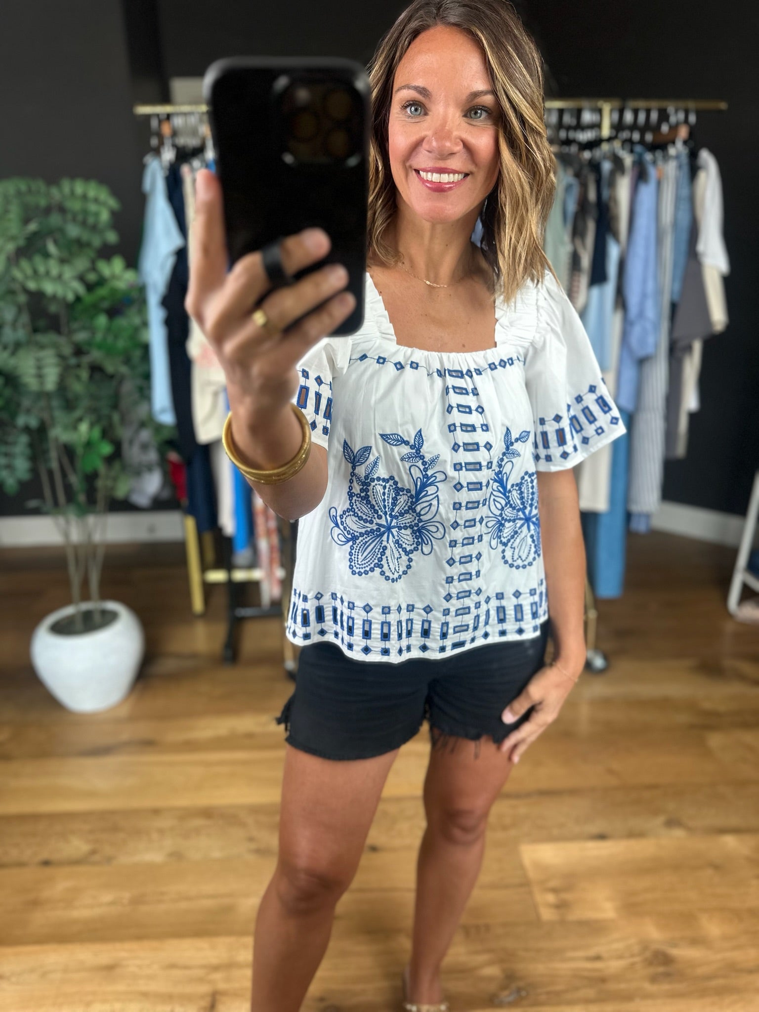 Under Santorini Sun Eyelet Top-Short Sleeves-Fate-Anna Kaytes Boutique, Women's Fashion Boutique in Grinnell, Iowa