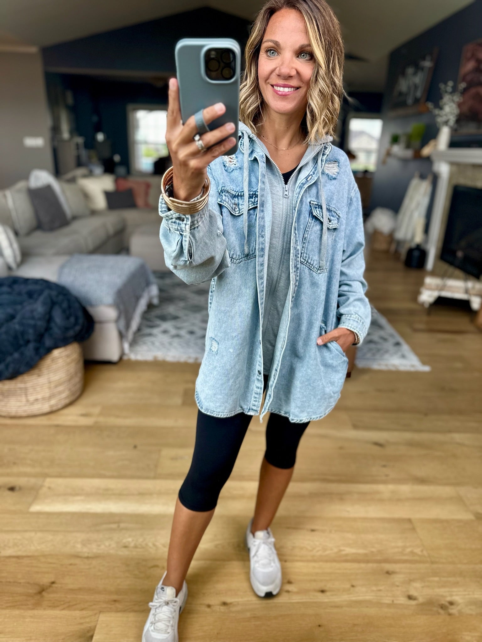 Do It All Denim Hoodie Jacket-Jackets-Risen-Anna Kaytes Boutique, Women's Fashion Boutique in Grinnell, Iowa