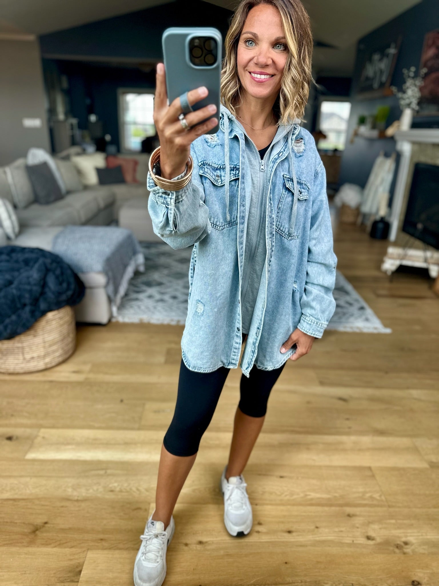 Do It All Denim Hoodie Jacket-Jackets-Risen-Anna Kaytes Boutique, Women's Fashion Boutique in Grinnell, Iowa