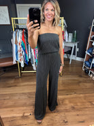 Take the Chance Corded Strapless Jumpsuit - Charcoal-Jumpsuits-Entro-Anna Kaytes Boutique, Women's Fashion Boutique in Grinnell, Iowa