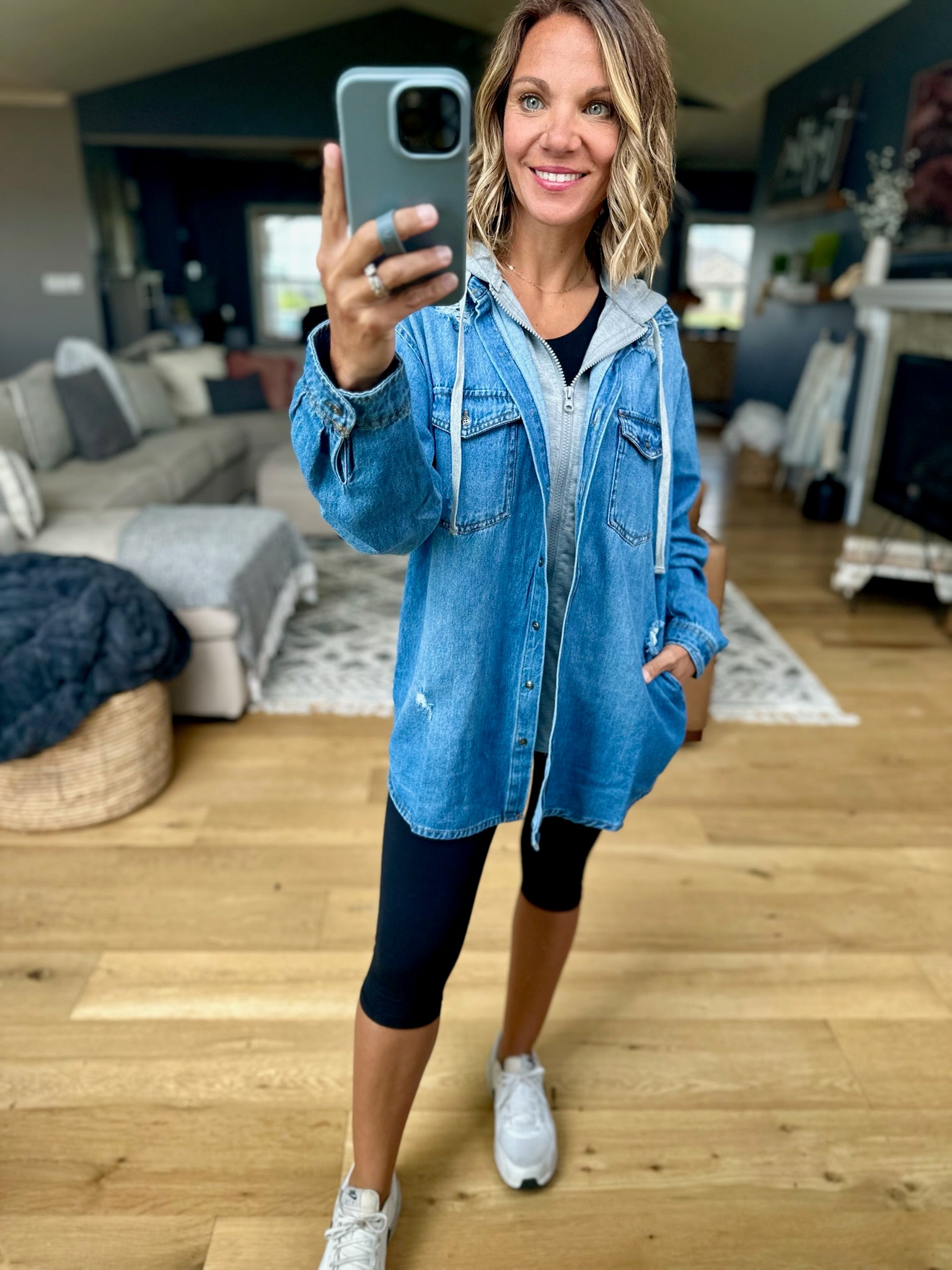 Do It All Denim Hoodie Jacket-Jackets-Risen-Anna Kaytes Boutique, Women's Fashion Boutique in Grinnell, Iowa