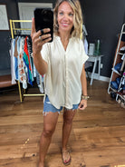 Easily Accepted Button-Down Top - Oatmeal-Short Sleeves-Jodifl G10056-4-Anna Kaytes Boutique, Women's Fashion Boutique in Grinnell, Iowa