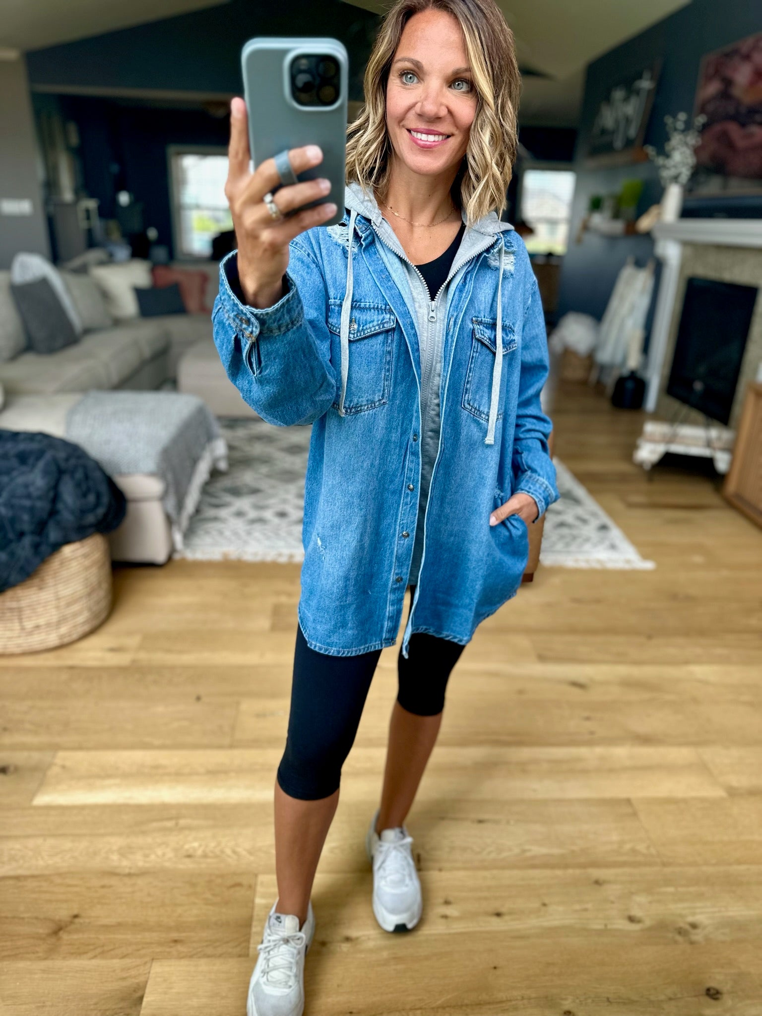 Do It All Denim Hoodie Jacket-Jackets-Risen-Anna Kaytes Boutique, Women's Fashion Boutique in Grinnell, Iowa