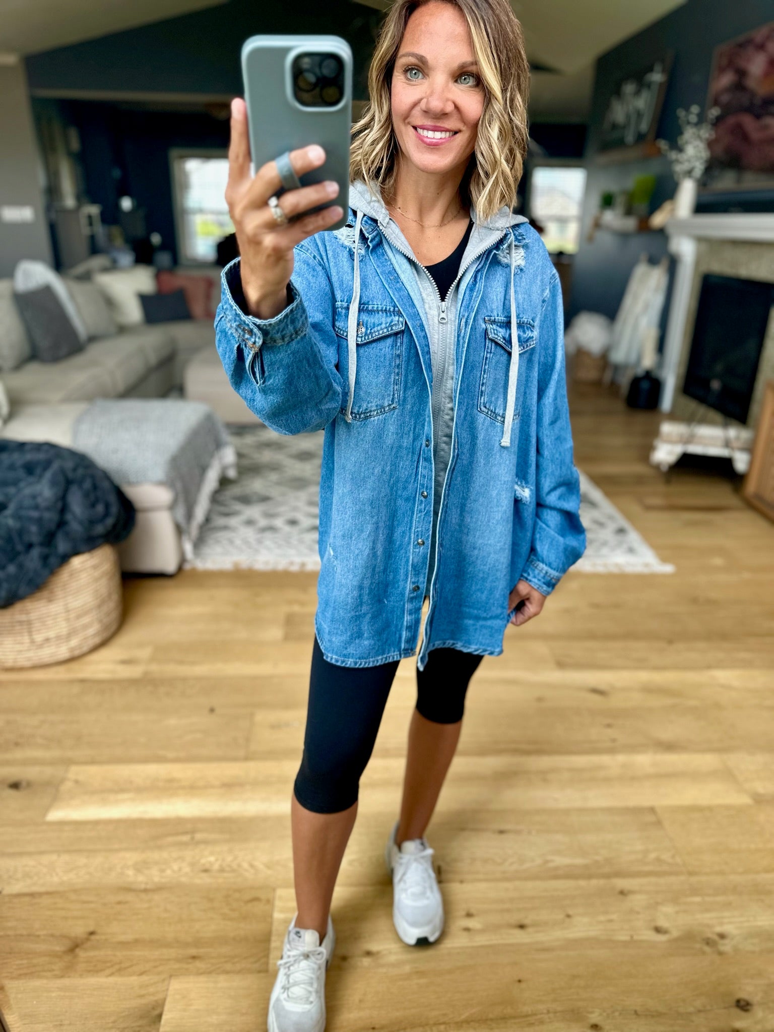 Do It All Denim Hoodie Jacket-Jackets-Risen-Anna Kaytes Boutique, Women's Fashion Boutique in Grinnell, Iowa