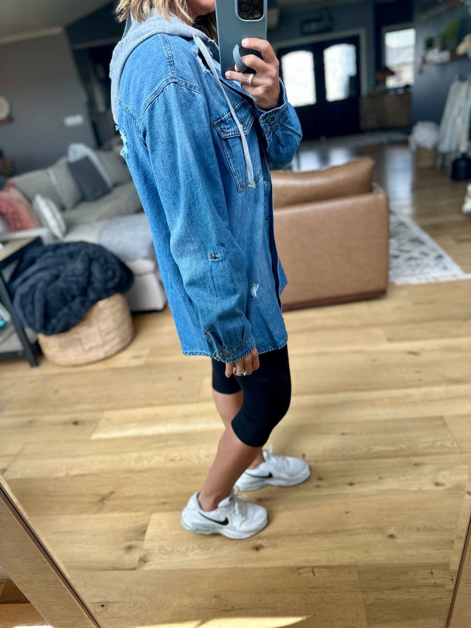 Do It All Denim Hoodie Jacket-Jackets-Risen-Anna Kaytes Boutique, Women's Fashion Boutique in Grinnell, Iowa