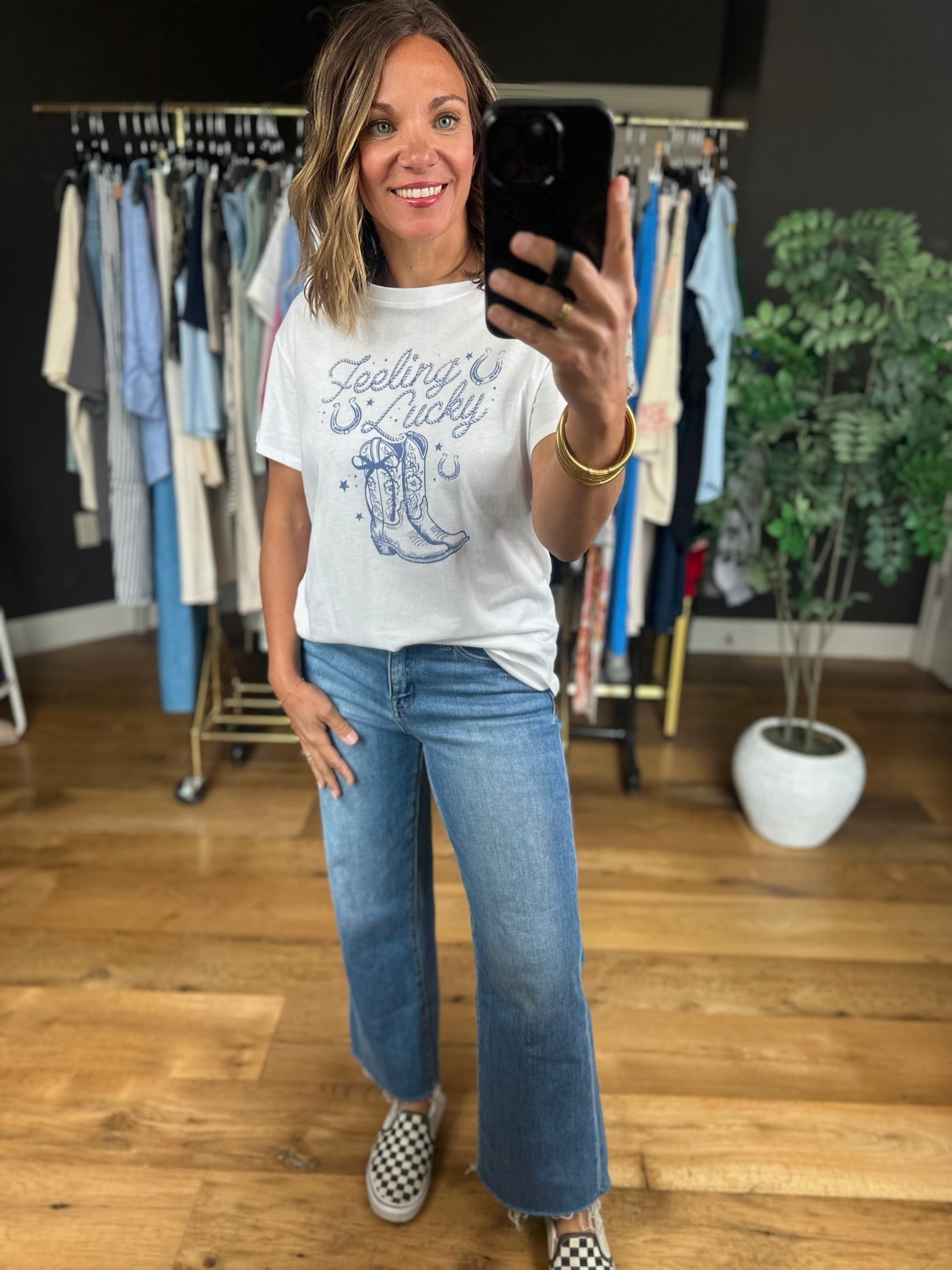 Feeling Lucky Graphic Tee-Short Sleeves-Tres Bien-Anna Kaytes Boutique, Women's Fashion Boutique in Grinnell, Iowa