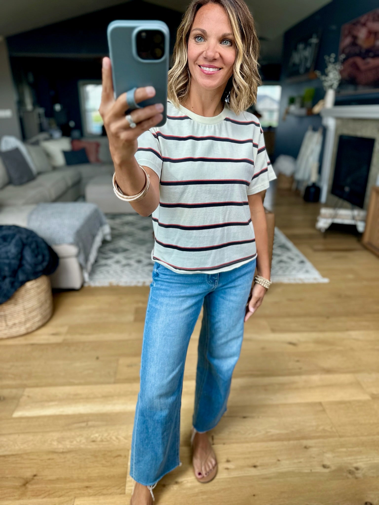 Say Enough Striped Tee-Thread & Supply-Anna Kaytes Boutique, Women's Fashion Boutique in Grinnell, Iowa