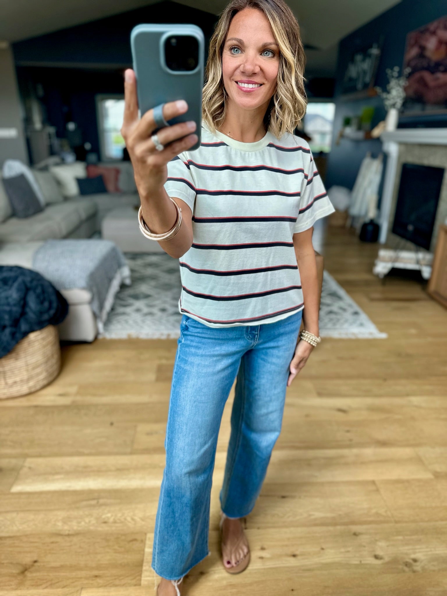 Say Enough Striped Tee-Thread & Supply-Anna Kaytes Boutique, Women's Fashion Boutique in Grinnell, Iowa