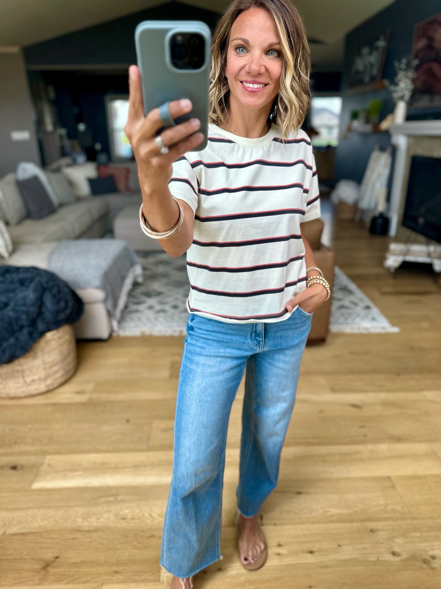 Say Enough Striped Tee-Thread & Supply-Anna Kaytes Boutique, Women's Fashion Boutique in Grinnell, Iowa