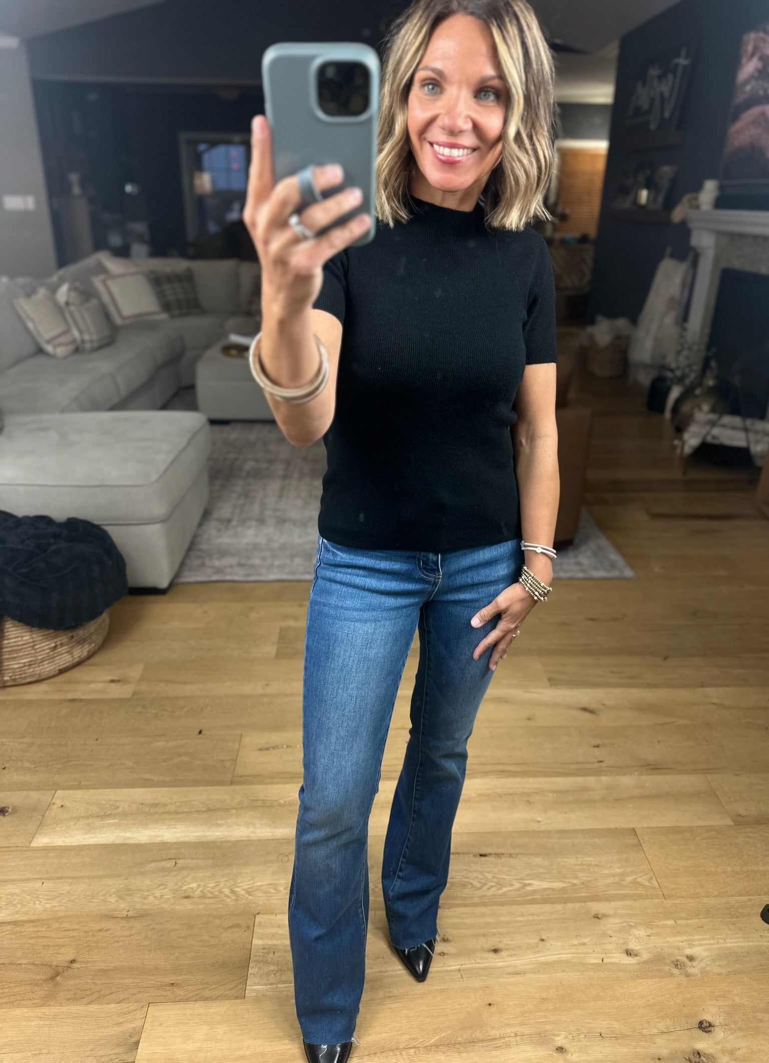 Eloise Mock-Neck Knit Top-Short Sleeves-Skies Are Blue-Anna Kaytes Boutique, Women's Fashion Boutique in Grinnell, Iowa