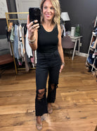 The Dani Distressed 90's Vintage Crop Flare - Black-Jeans-Vervet V2736bk-Anna Kaytes Boutique, Women's Fashion Boutique in Grinnell, Iowa