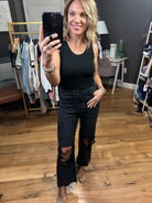 The Dani Distressed 90's Vintage Crop Flare - Black-Jeans-Vervet V2736bk-Anna Kaytes Boutique, Women's Fashion Boutique in Grinnell, Iowa