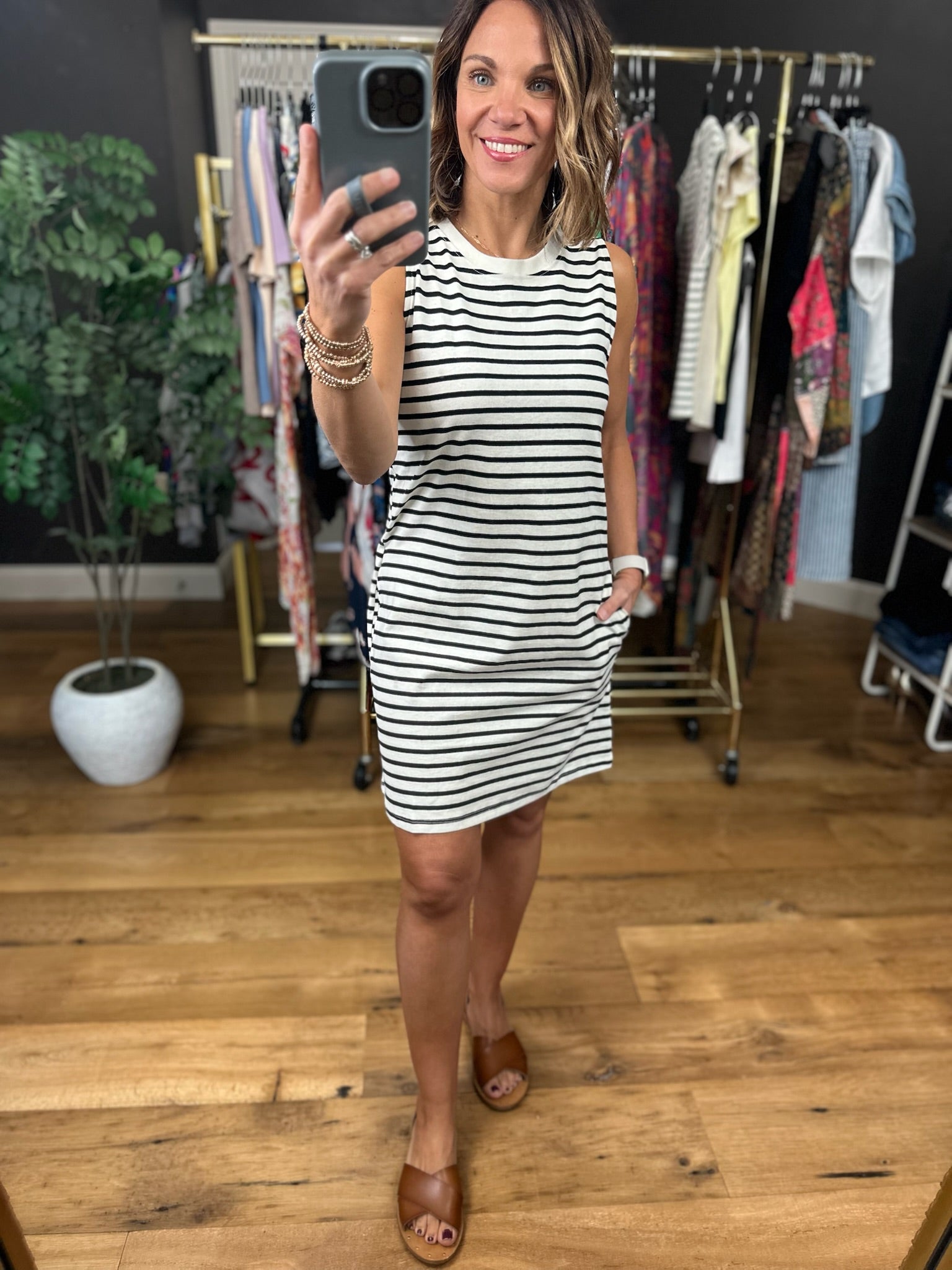 Sunny Days Striped Pocket Tee Dress-Dresses-Double Zero-Anna Kaytes Boutique, Women's Fashion Boutique in Grinnell, Iowa