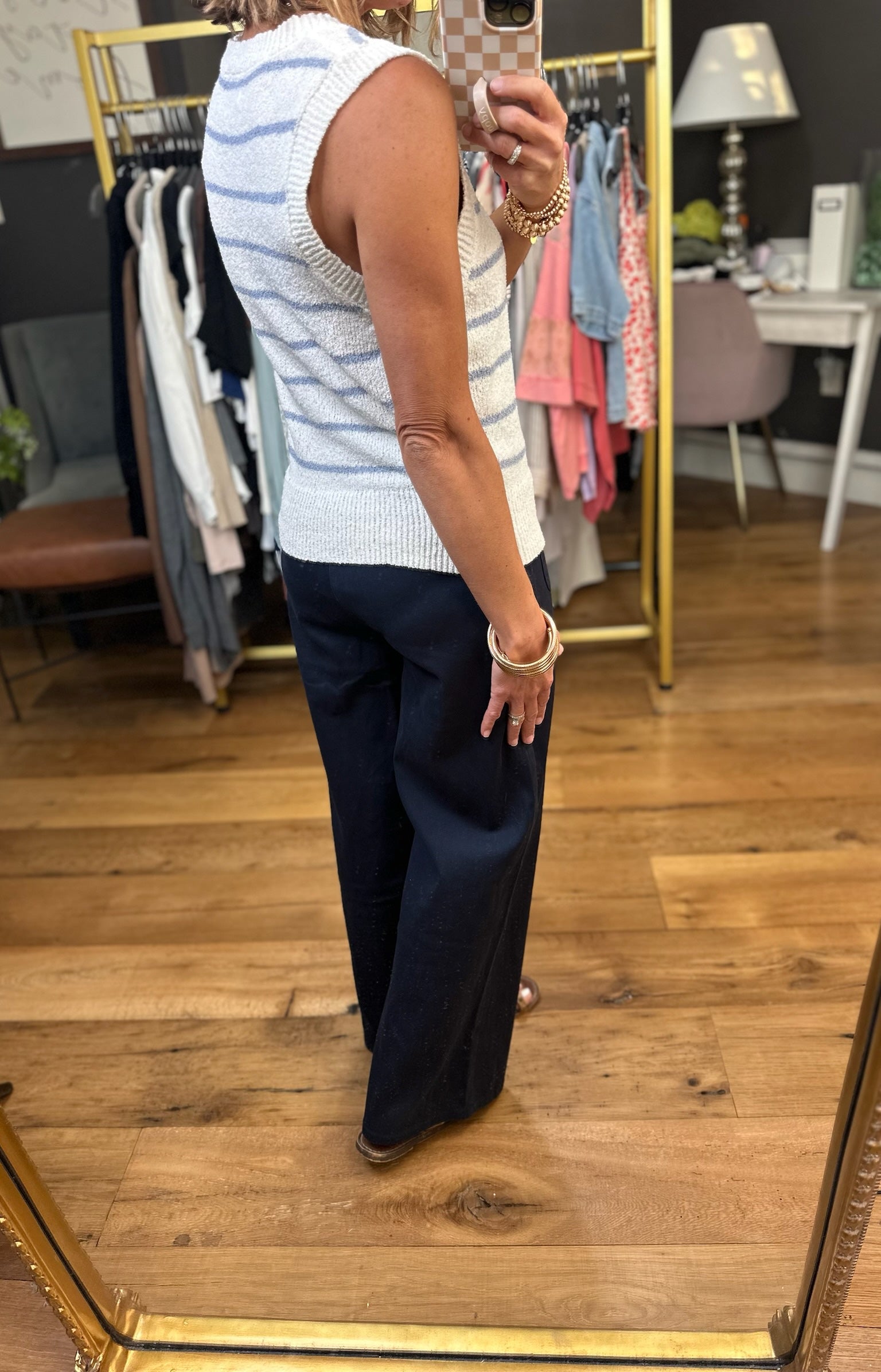 Make My Way Striped Knit Sweater Vest - Slate Blue-Be Cool-Anna Kaytes Boutique, Women's Fashion Boutique in Grinnell, Iowa